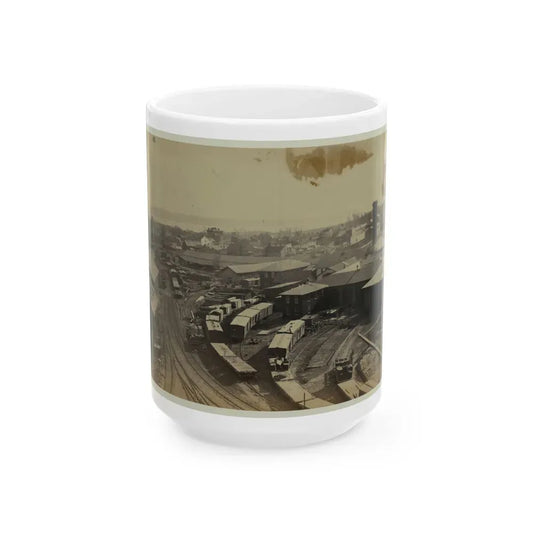 Bird's Eye View Of Machine Shops, With East Yard Of Orange & Alexandria Railroad (U.S. Civil War) White Coffee Mug 15oz - Go Mug Yourself