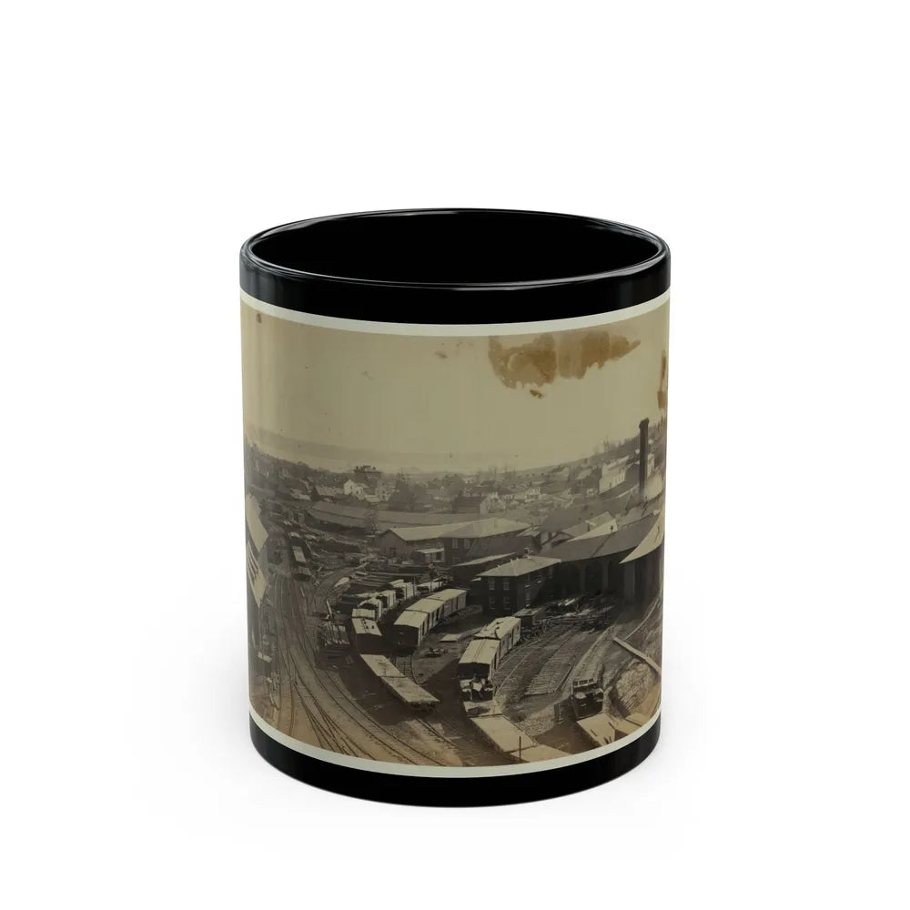 Bird's Eye View Of Machine Shops, With East Yard Of Orange & Alexandria Railroad (U.S. Civil War) Black Coffee Mug-11oz-Go Mug Yourself