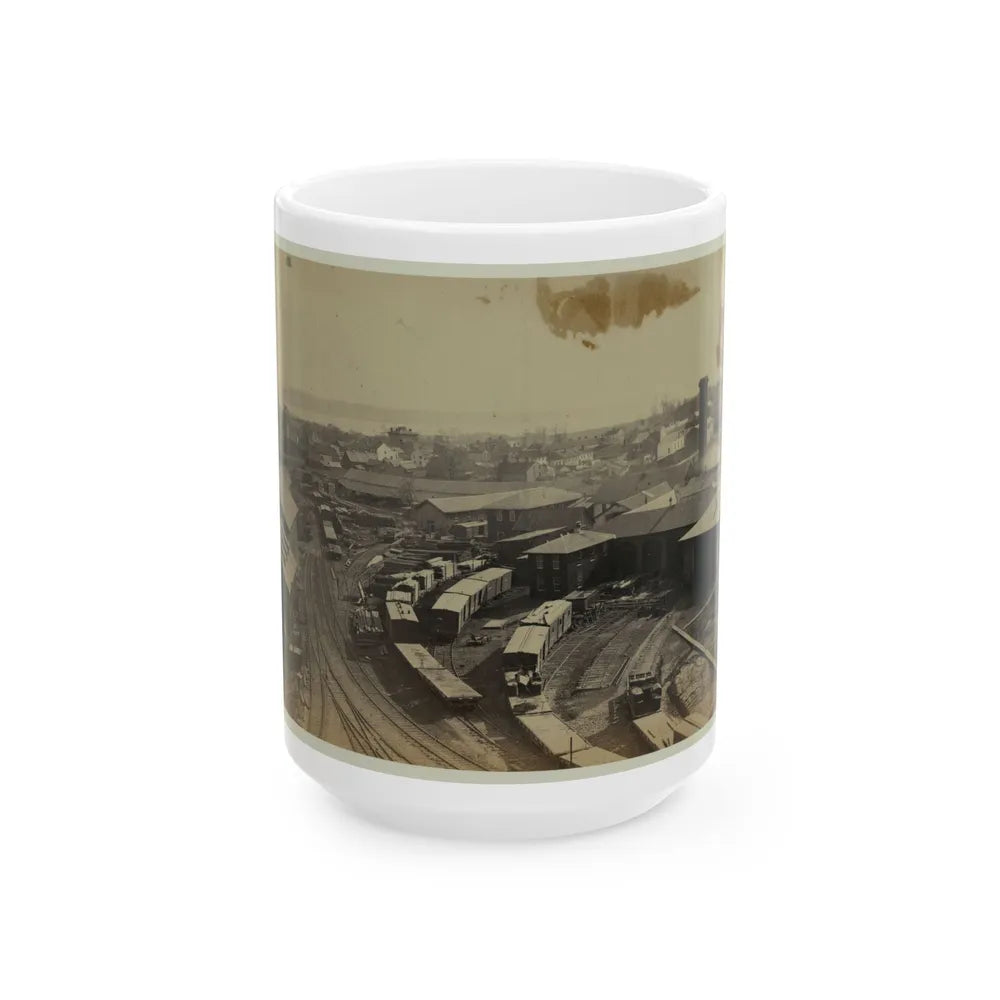 Bird's Eye View Of Machine Shops, With East Yard Of Orange & Alexandria Railroad (U.S. Civil War) White Coffee Mug-15oz-Go Mug Yourself