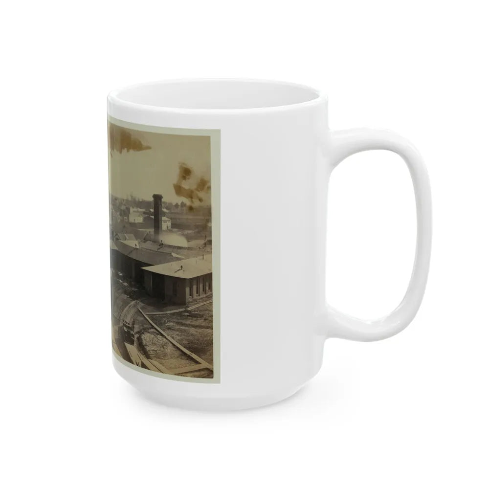 Bird's Eye View Of Machine Shops, With East Yard Of Orange & Alexandria Railroad (U.S. Civil War) White Coffee Mug-Go Mug Yourself