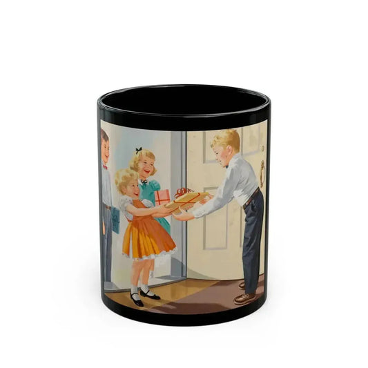 Birthday Party, Dick and Jane illustration - Black Coffee Mug 11oz - Go Mug Yourself