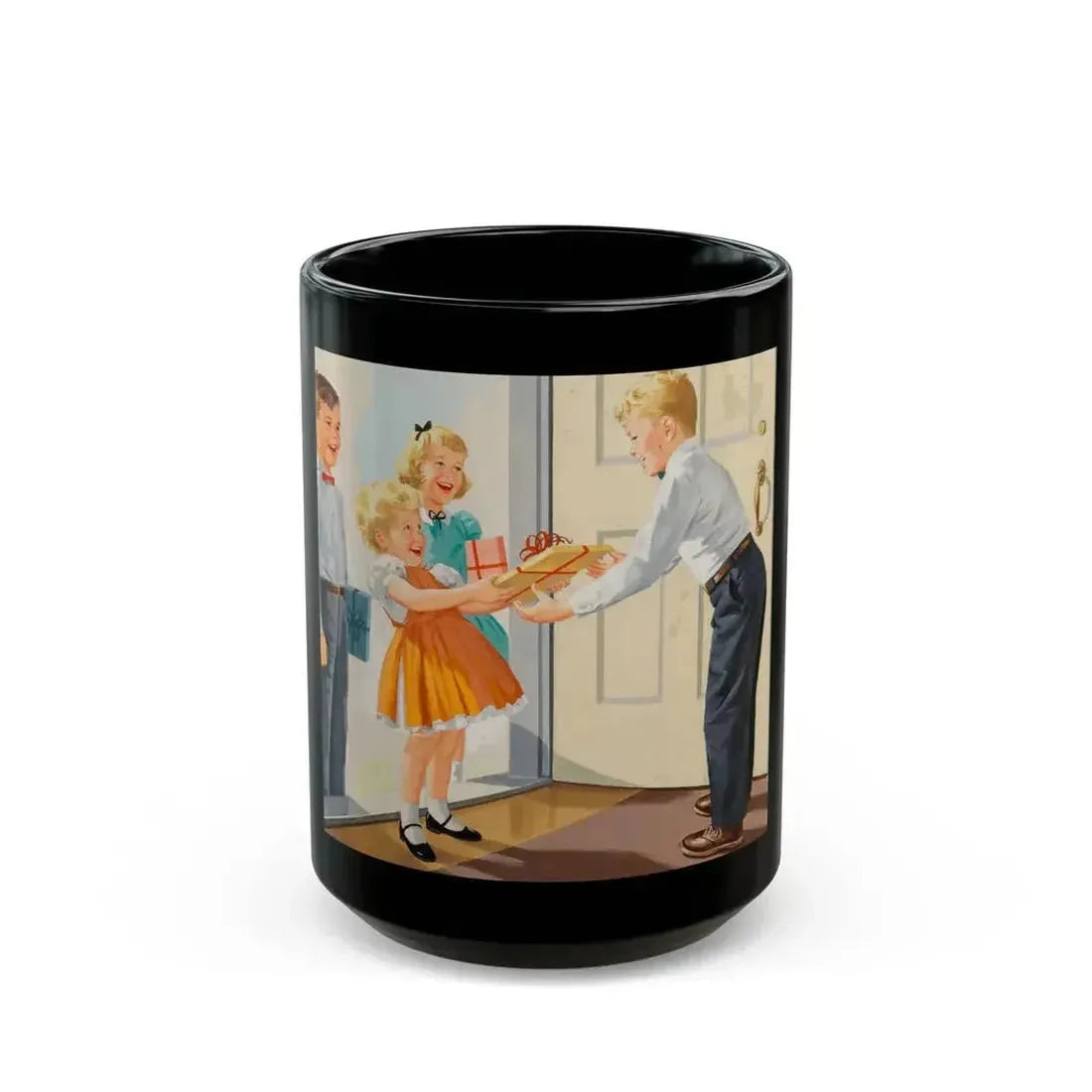 Birthday Party, Dick and Jane illustration - Black Coffee Mug 15oz - Go Mug Yourself