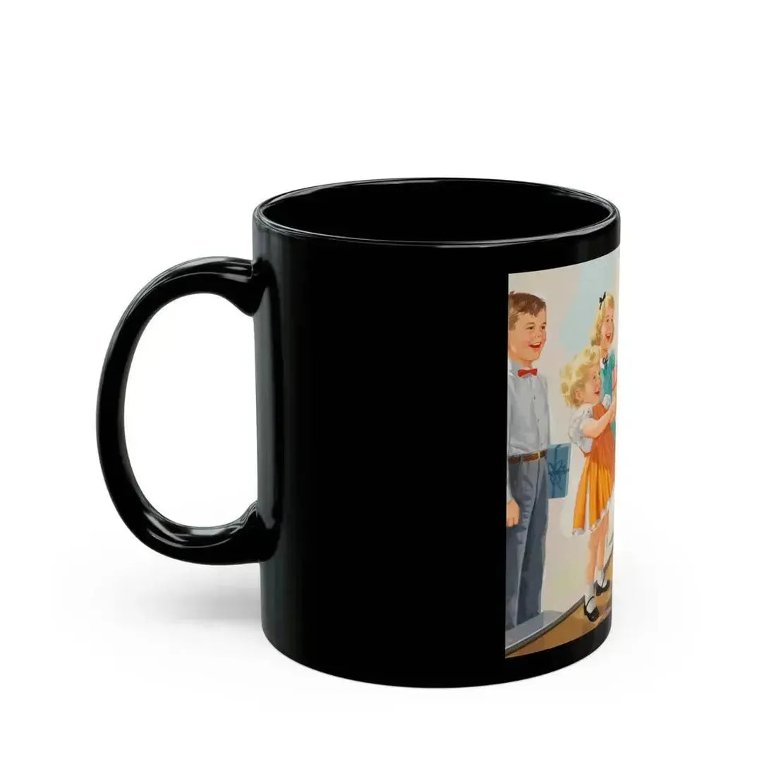 Birthday Party, Dick and Jane illustration - Black Coffee Mug - Go Mug Yourself