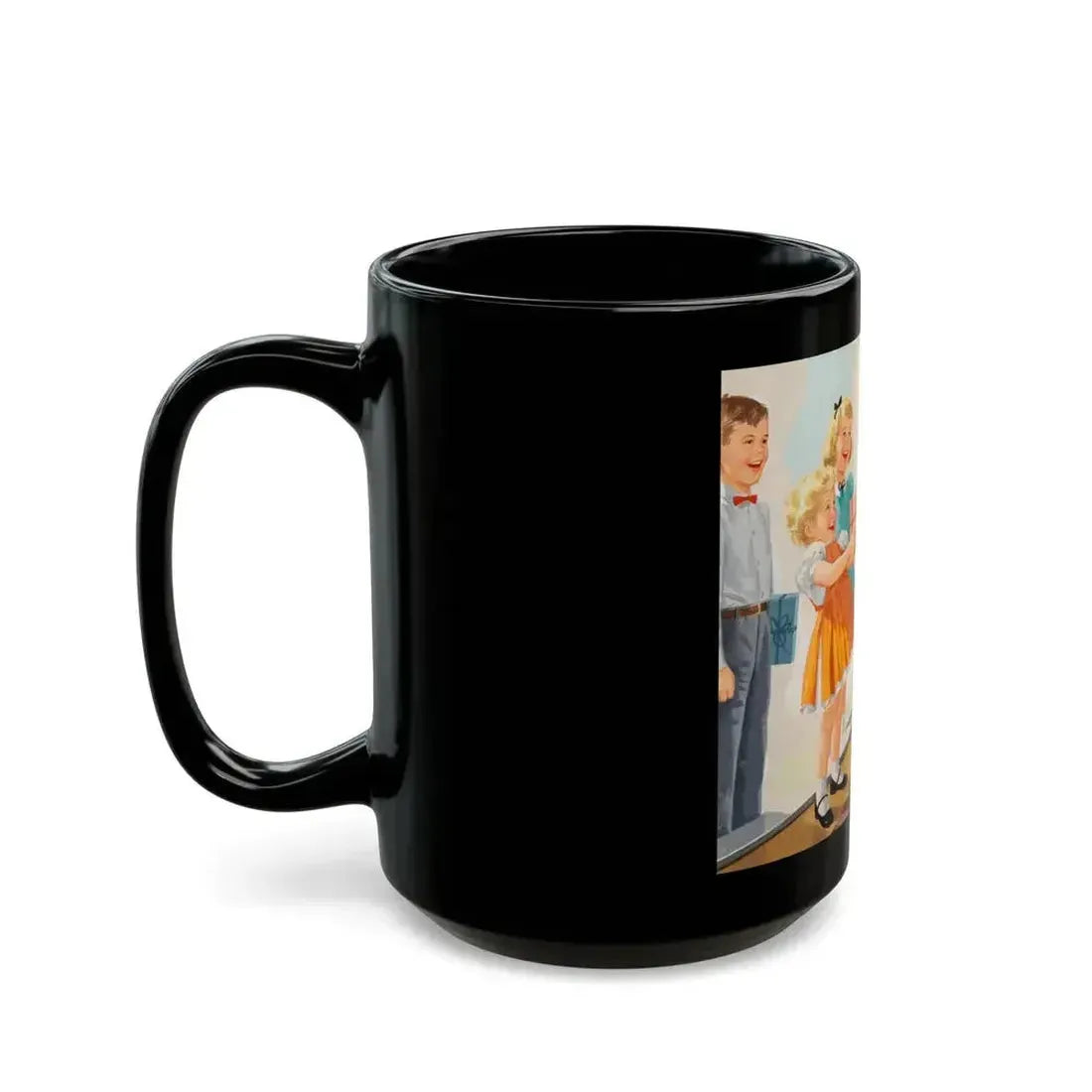 Birthday Party, Dick and Jane illustration - Black Coffee Mug - Go Mug Yourself