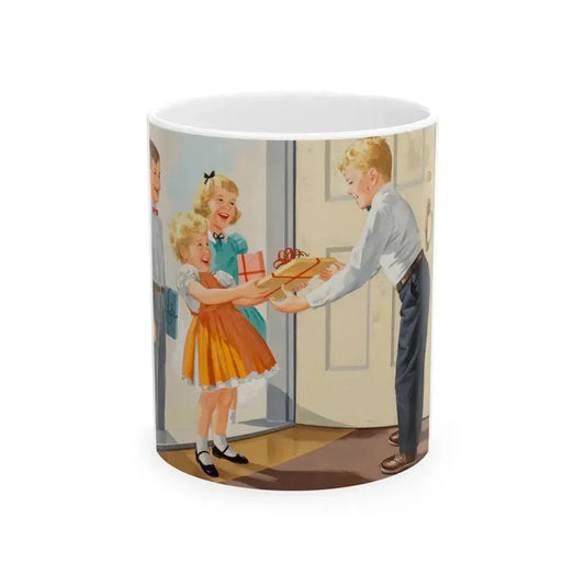 Birthday Party, Dick and Jane illustration - White Coffee Mug 11oz - Go Mug Yourself