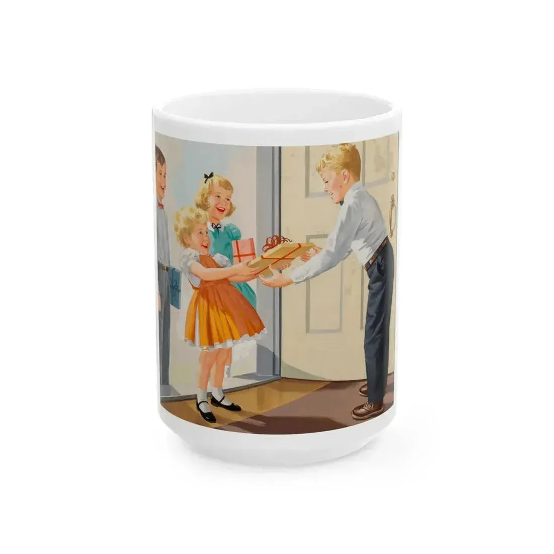 Birthday Party, Dick and Jane illustration - White Coffee Mug 15oz - Go Mug Yourself