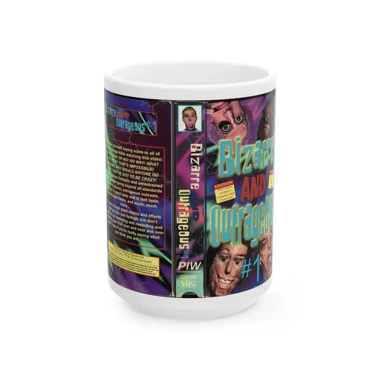 BIZARRE AND OUTRAGEOUS VOLUME 1 (VHS COVER) - White Coffee Mug 15oz - Go Mug Yourself