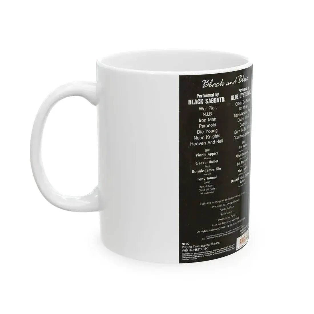 BLACK AND BLUE BLACK SABBATH AND BLUE OYSTER CULT VERSION2 (VHS COVER) - White Coffee Mug - Go Mug Yourself