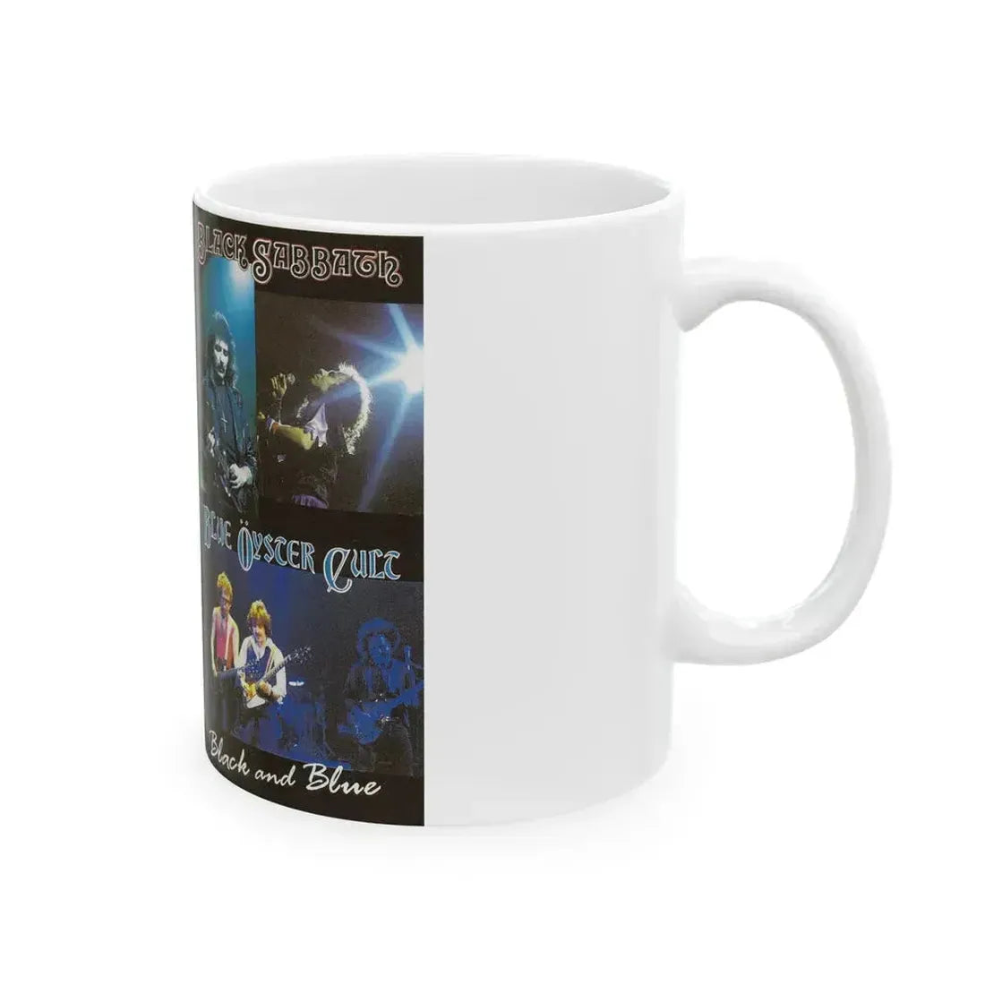 BLACK AND BLUE BLACK SABBATH AND BLUE OYSTER CULT VERSION2 (VHS COVER) - White Coffee Mug - Go Mug Yourself