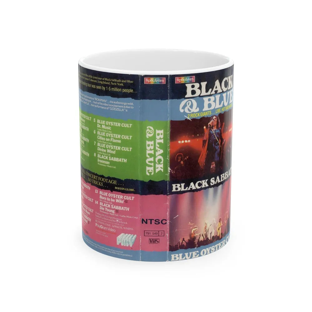 BLACK AND BLUE BLACK SABBATH AND BLUE OYSTER CULT (VHS COVER) - White Coffee Mug-11oz-Go Mug Yourself