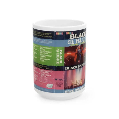 BLACK AND BLUE BLACK SABBATH AND BLUE OYSTER CULT (VHS COVER) - White Coffee Mug 15oz - Go Mug Yourself