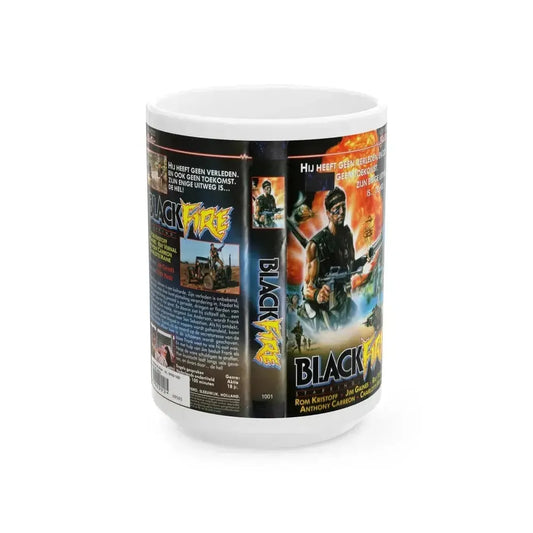 BLACK FIRE (VHS COVER) - White Coffee Mug 15oz - Go Mug Yourself