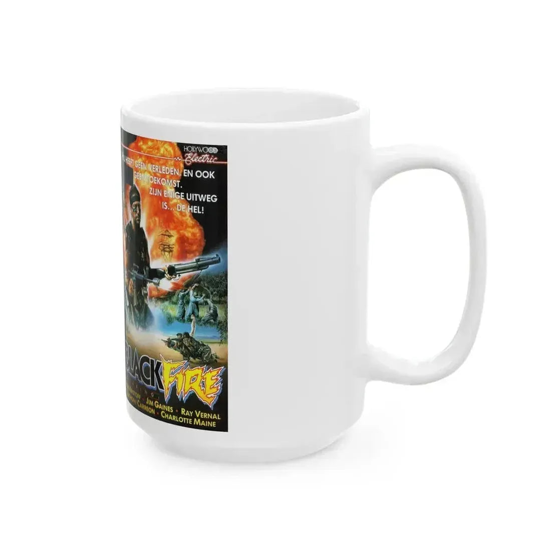 BLACK FIRE (VHS COVER) - White Coffee Mug - Go Mug Yourself