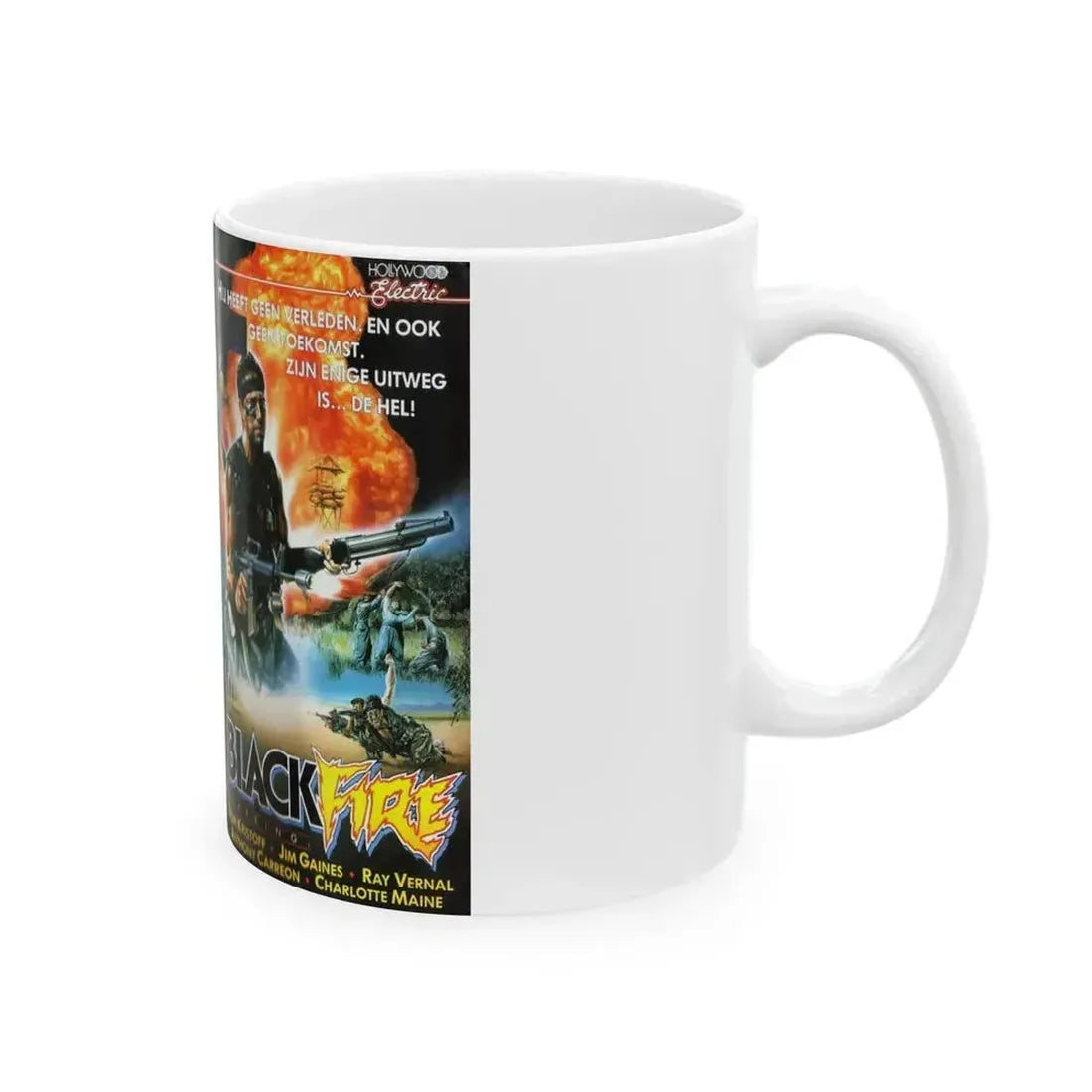 BLACK FIRE (VHS COVER) - White Coffee Mug - Go Mug Yourself