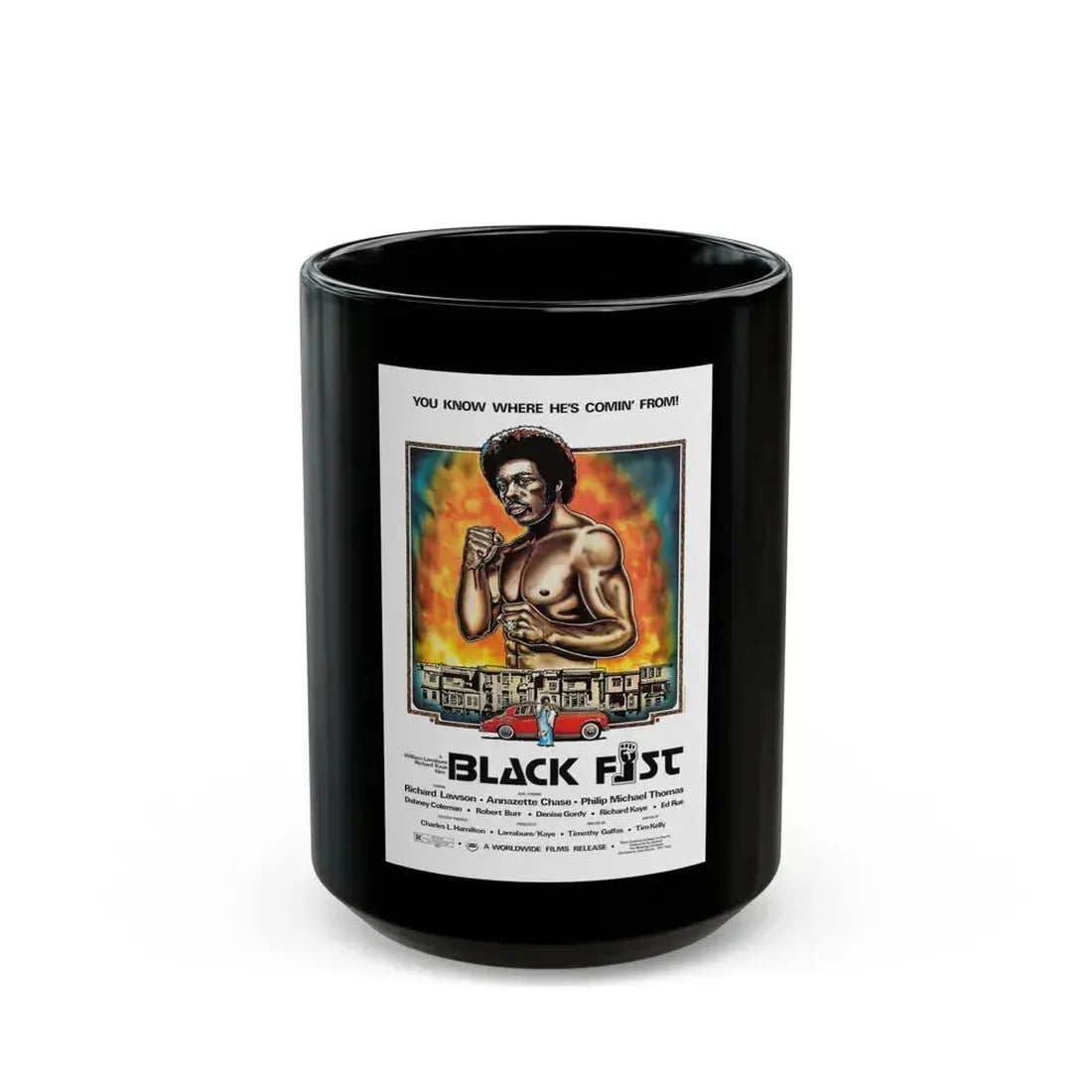 BLACK FIST 1975 Movie Poster - Black Coffee Mug 15oz - Go Mug Yourself