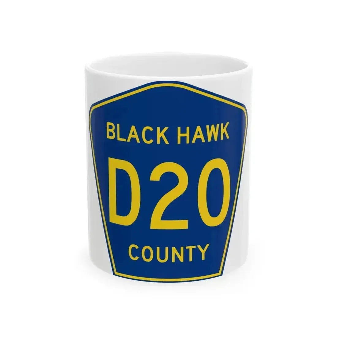 Black Hawk County Route D20 IA (Iowa) (Road Sign) White Coffee Mug 11oz - Go Mug Yourself