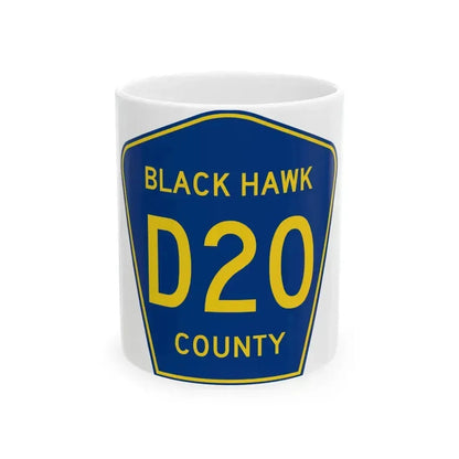 Black Hawk County Route D20 IA (Iowa) (Road Sign) White Coffee Mug 11oz - Go Mug Yourself