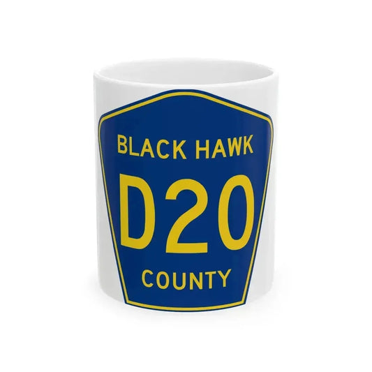 Black Hawk County Route D20 IA (Iowa) (Road Sign) White Coffee Mug 11oz - Go Mug Yourself