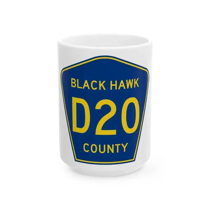 Black Hawk County Route D20 IA (Iowa) (Road Sign) White Coffee Mug 15oz - Go Mug Yourself