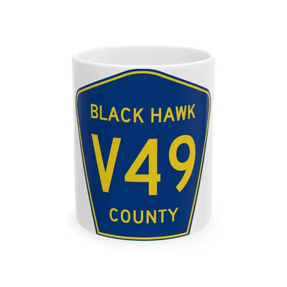 Black Hawk County Route V49 IA (Iowa) (Road Sign) White Coffee Mug 11oz - Go Mug Yourself