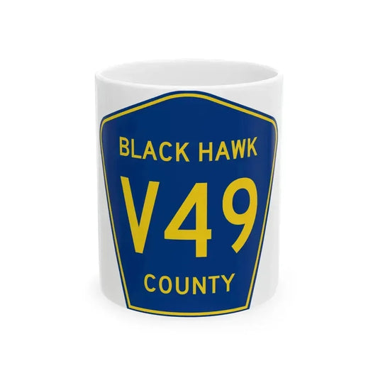 Black Hawk County Route V49 IA (Iowa) (Road Sign) White Coffee Mug 11oz - Go Mug Yourself