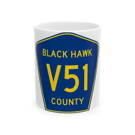 Black Hawk County Route V51 IA (Iowa) (Road Sign) White Coffee Mug 11oz - Go Mug Yourself