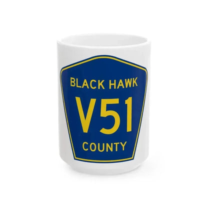 Black Hawk County Route V51 IA (Iowa) (Road Sign) White Coffee Mug 15oz - Go Mug Yourself