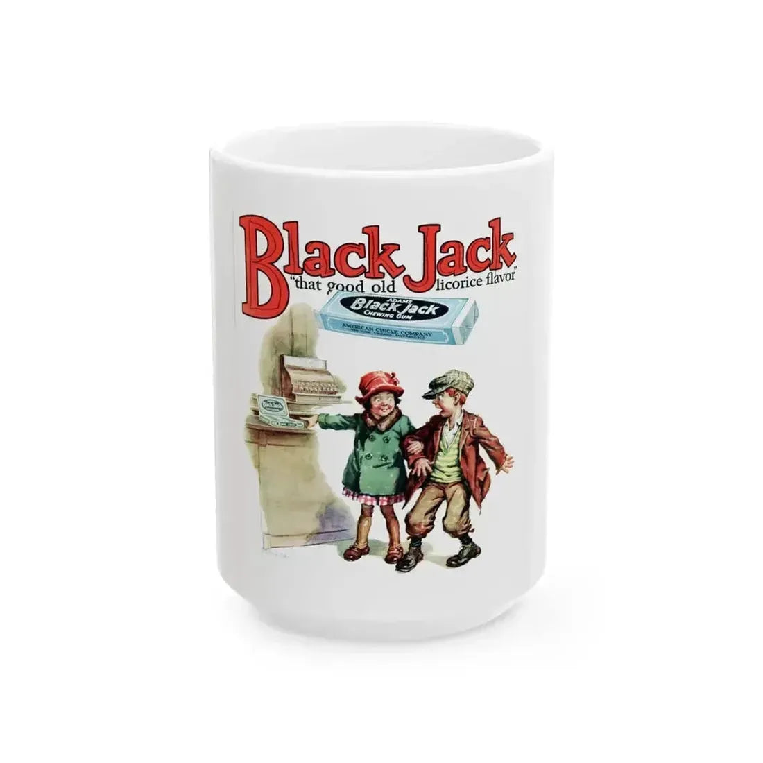 Black Jack ad, True Detective Mysteries, April 1927 - White Coffee Mug 15oz - Go Mug Yourself
