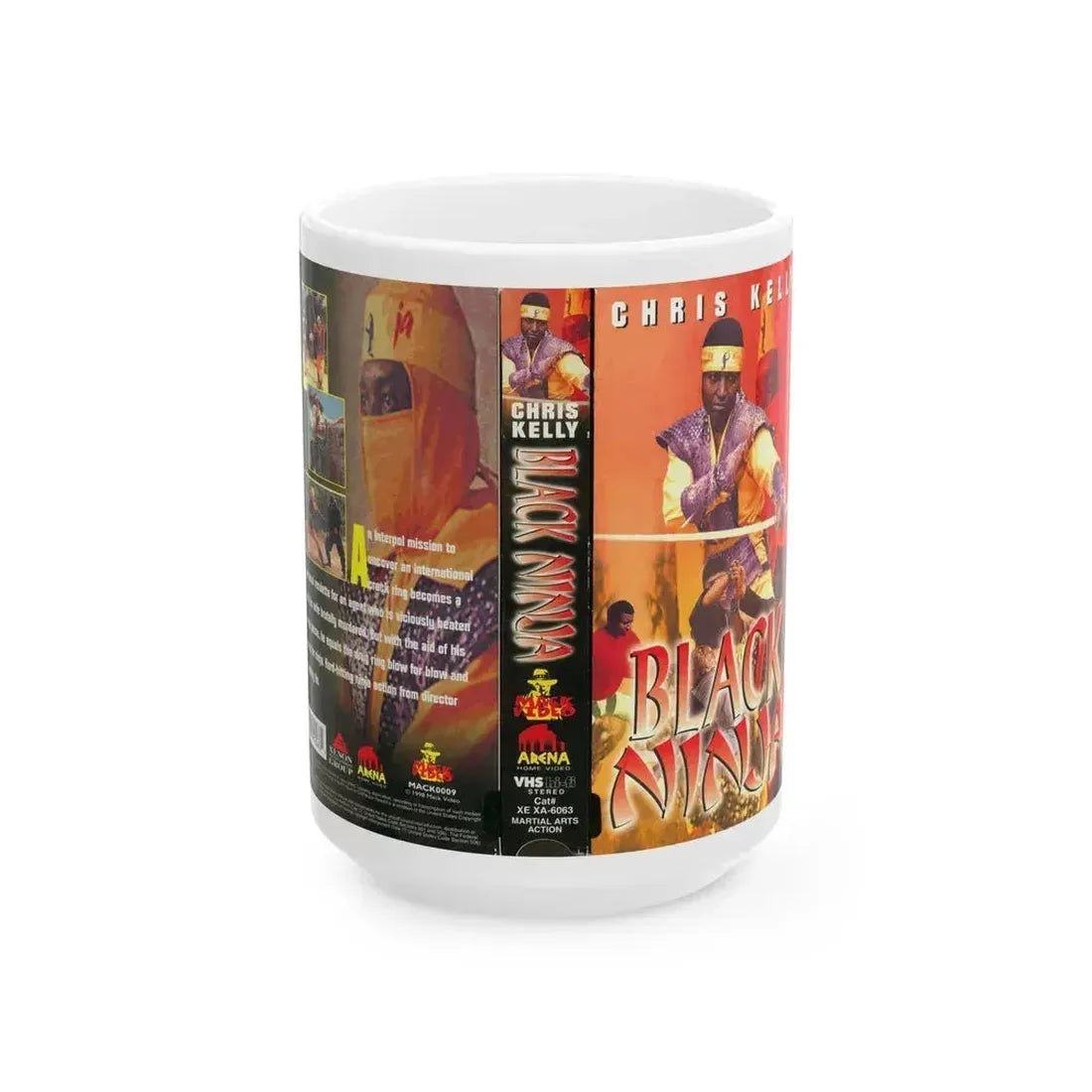 BLACK NINJA (VHS COVER) - White Coffee Mug 15oz - Go Mug Yourself