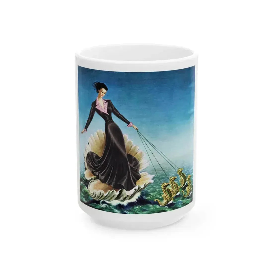 Black Pearl in a Pink Setting, Textron advertisement, 1953 - White Coffee Mug 15oz - Go Mug Yourself