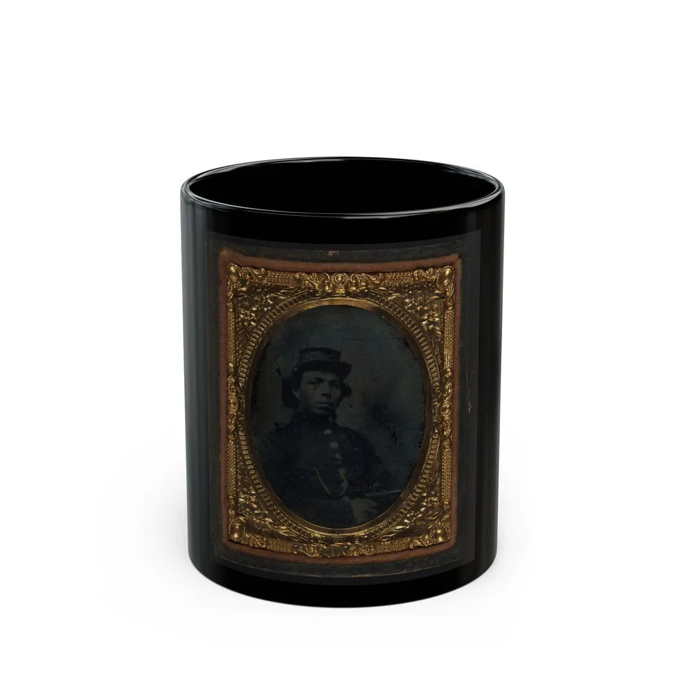 Black Soldier Seated With Pistol In Hand, Watch Chain In Pocket (U.S. Civil War) Black Coffee Mug-11oz-Go Mug Yourself