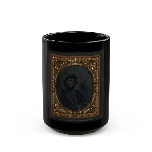 Black Soldier Seated With Pistol In Hand, Watch Chain In Pocket (U.S. Civil War) Black Coffee Mug-15oz-Go Mug Yourself