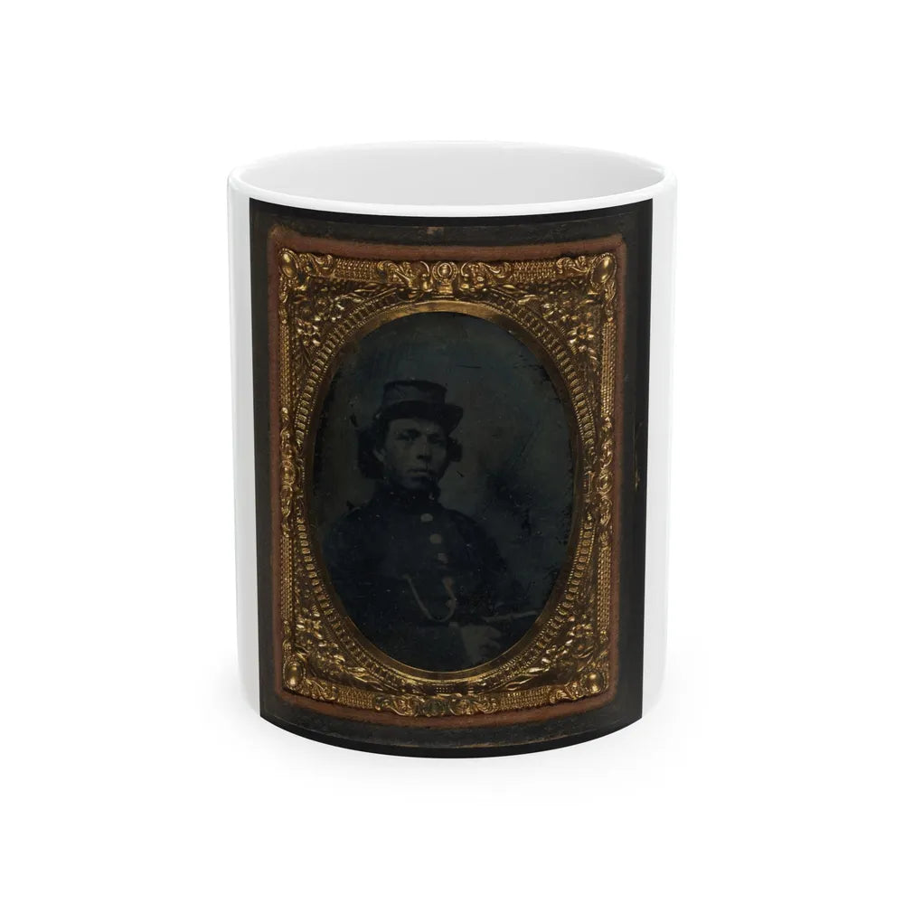 Black Soldier Seated With Pistol In Hand, Watch Chain In Pocket (U.S. Civil War) White Coffee Mug-11oz-Go Mug Yourself