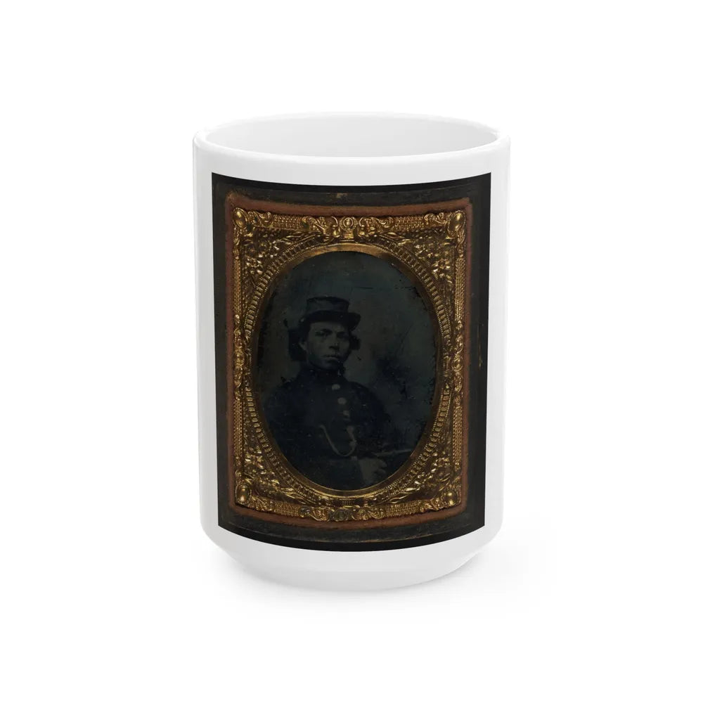 Black Soldier Seated With Pistol In Hand, Watch Chain In Pocket (U.S. Civil War) White Coffee Mug-15oz-Go Mug Yourself