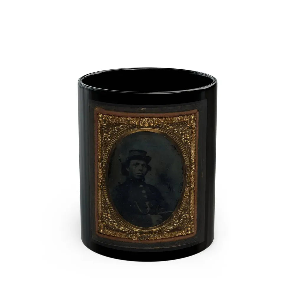 Black Soldier Seated With Pistol In Hand, Watch Chain In Pocket (U.S. Civil War) Black Coffee Mug 11oz - Go Mug Yourself