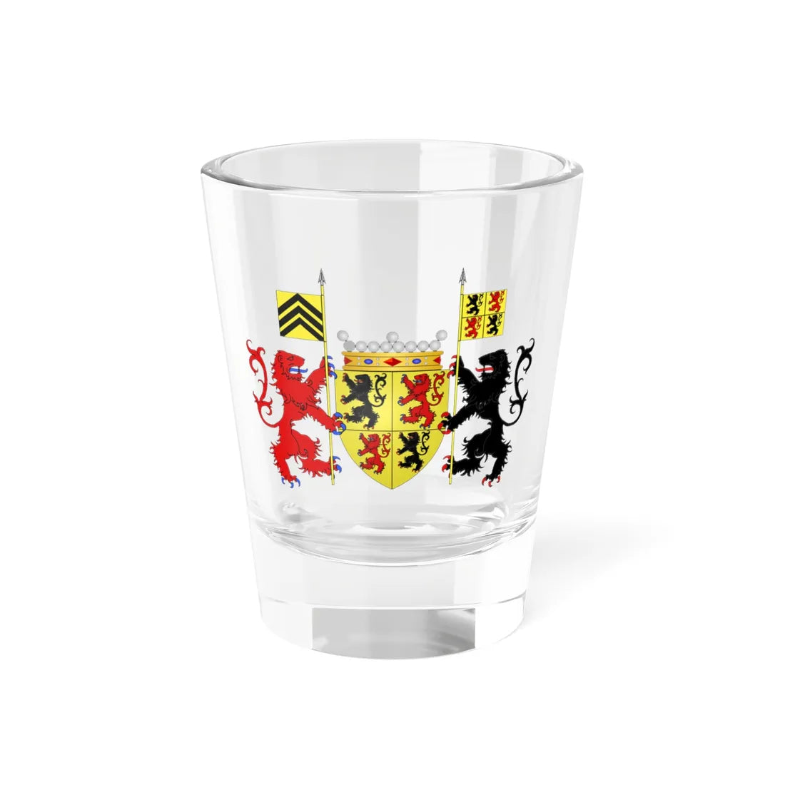 Blason Hainaut avec ornements belges (Belgium) (Coat of Arms) Shot Glass 1.5oz 1.5oz - Go Mug Yourself