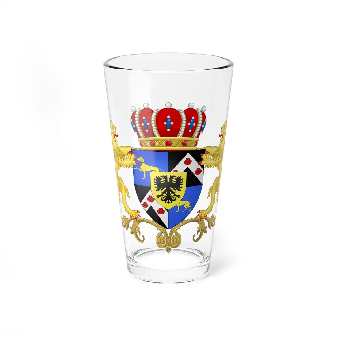 Blason ville be Lovendegem avec ornements (Belgium) (Coat of Arms) Pint Glass 16oz 16oz - Go Mug Yourself