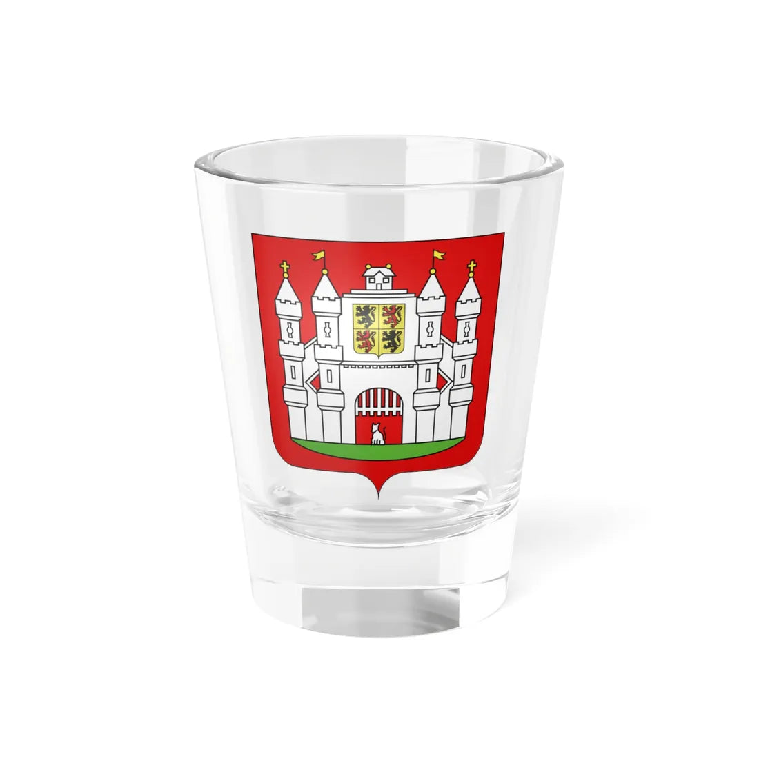 Blason ville be Mons Hainaut (Belgium) (Coat of Arms) Shot Glass 1.5oz 1.5oz - Go Mug Yourself