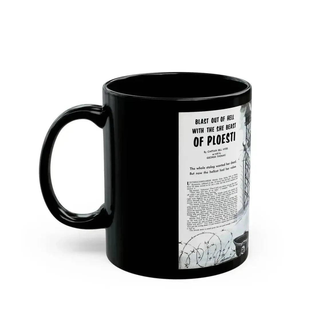 Blast Out of Hell with the She Beast Of Ploesti, Man's Book 1967 - Black Coffee Mug - Go Mug Yourself