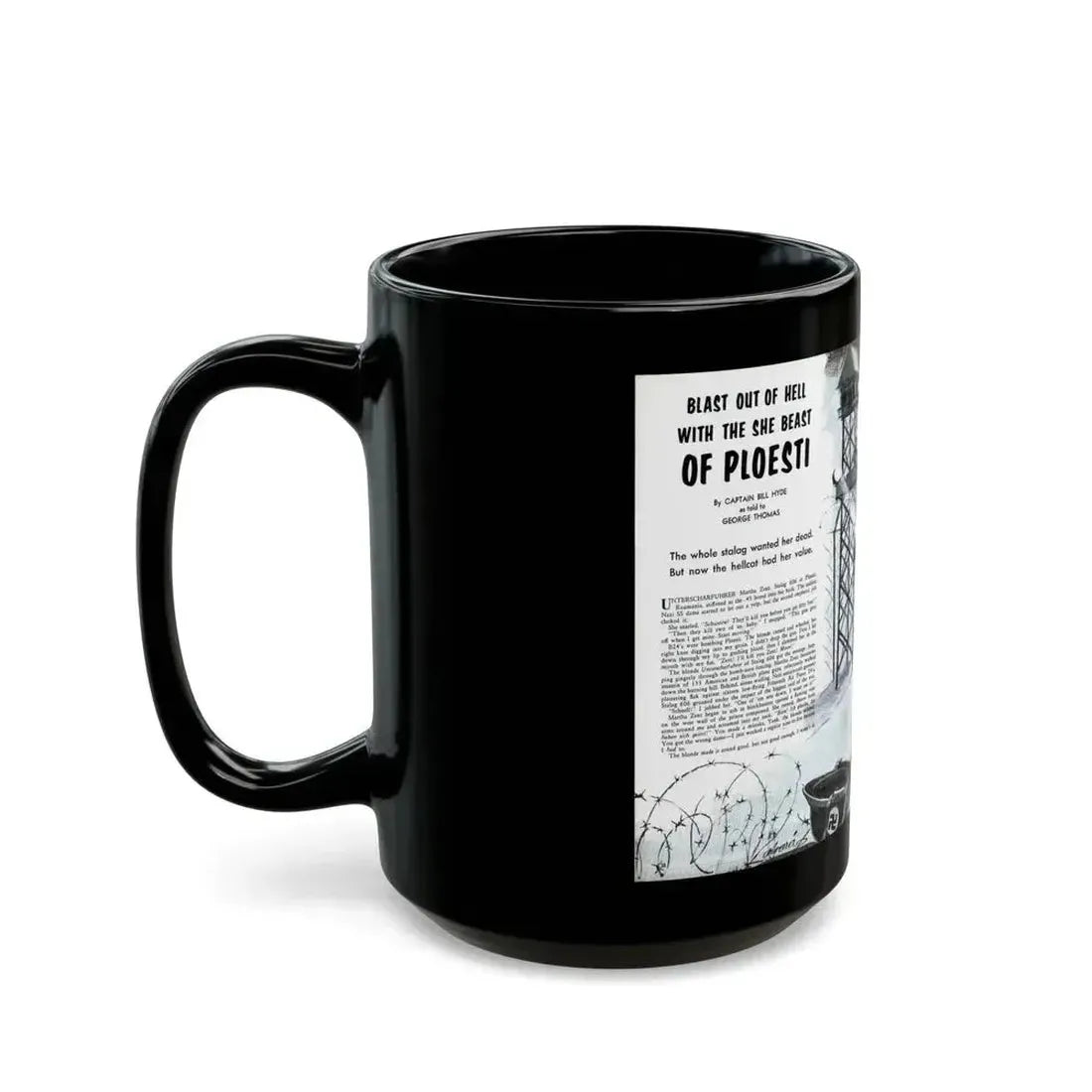 Blast Out of Hell with the She Beast Of Ploesti, Man's Book 1967 - Black Coffee Mug - Go Mug Yourself