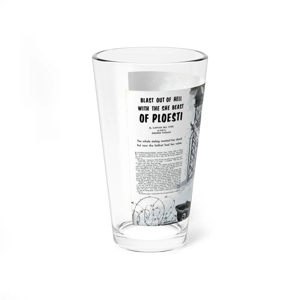 Blast Out of Hell with the She Beast Of Ploesti, Man's Book 1967 (Magazine Illustration) Pint Glass 16oz-Go Mug Yourself