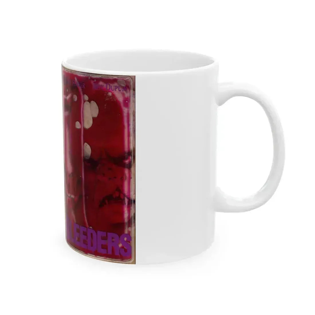 BLEEDERS WITH BLOOD BAG FRONT (VHS COVER) - White Coffee Mug - Go Mug Yourself