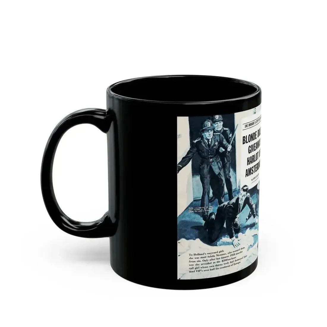 Blonde Dolly - Giveway Harlot Of Amsterdam, Real Adventure, January 1961 - Black Coffee Mug - Go Mug Yourself