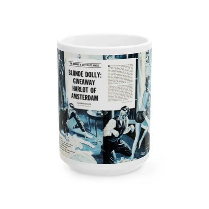 Blonde Dolly - Giveway Harlot Of Amsterdam, Real Adventure, January 1961 - White Coffee Mug 15oz - Go Mug Yourself