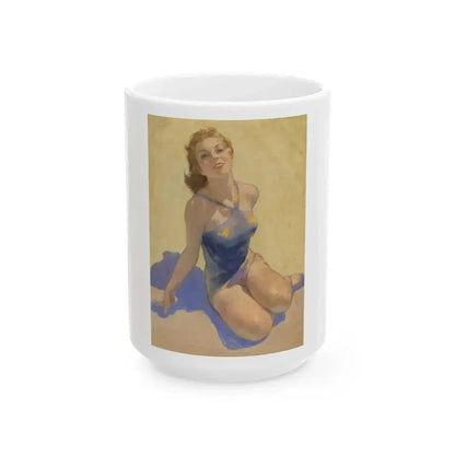 Blonde in Blue - White Coffee Mug 15oz - Go Mug Yourself
