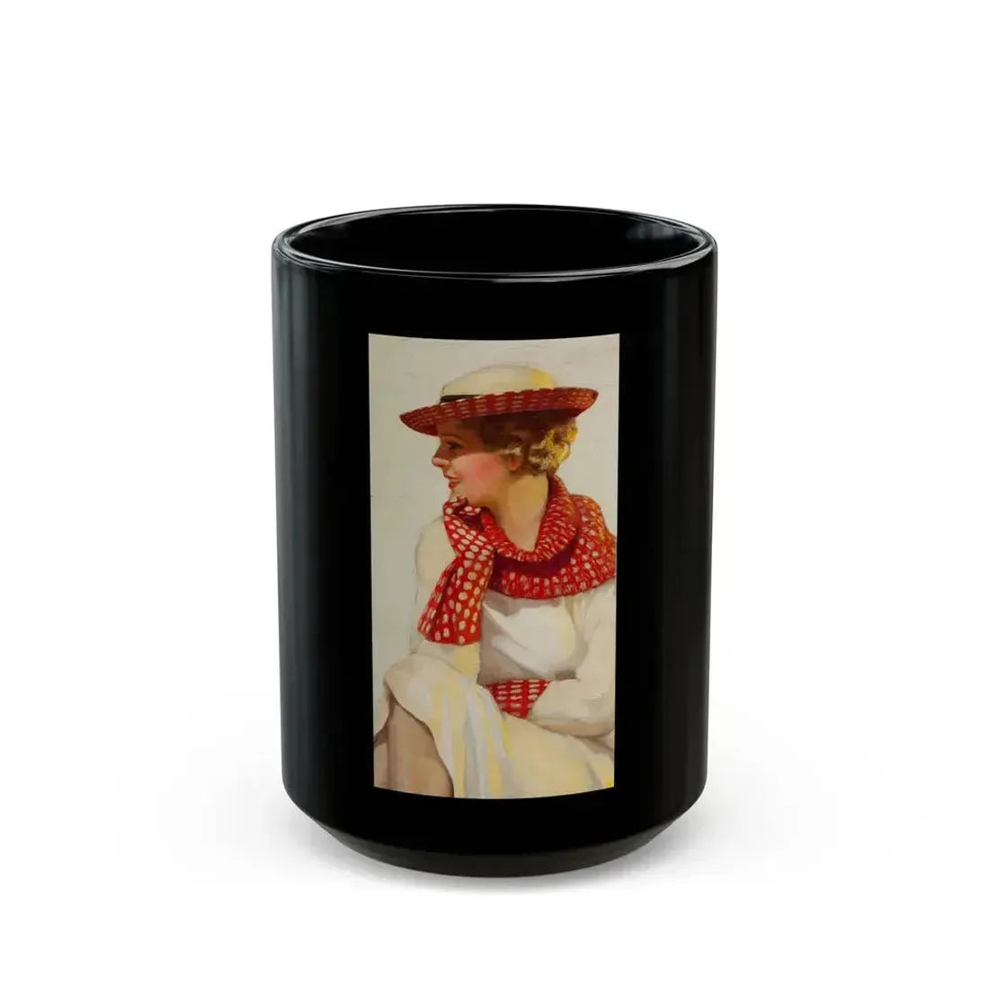 Blonde in Red Polka Dots - Black Coffee Mug 15oz - Go Mug Yourself