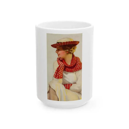 Blonde in Red Polka Dots - White Coffee Mug 15oz - Go Mug Yourself