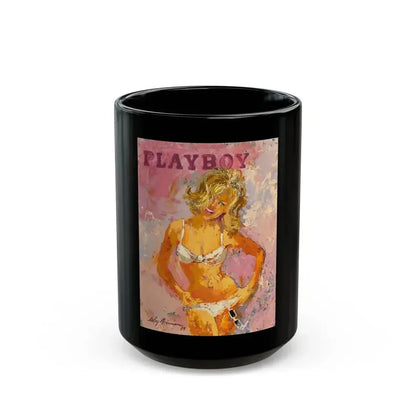Blonde Pin-Up in White Bikini, Playboy, 1964 - Black Coffee Mug 15oz - Go Mug Yourself