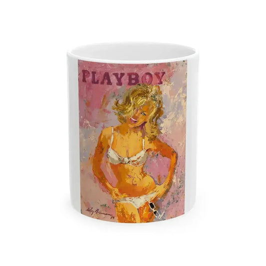 Blonde Pin-Up in White Bikini, Playboy, 1964 - White Coffee Mug 11oz - Go Mug Yourself