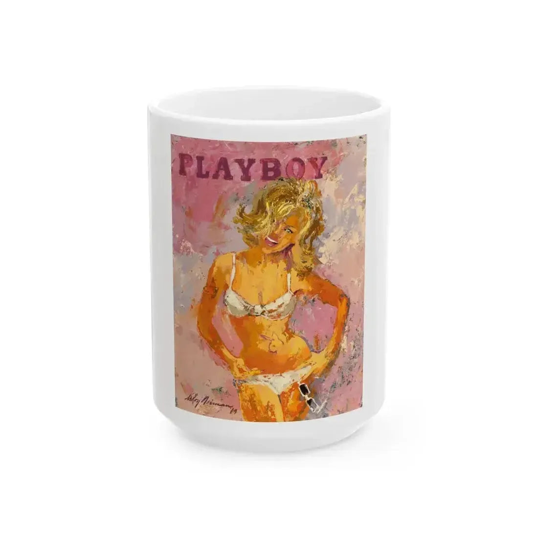 Blonde Pin-Up in White Bikini, Playboy, 1964 - White Coffee Mug 15oz - Go Mug Yourself